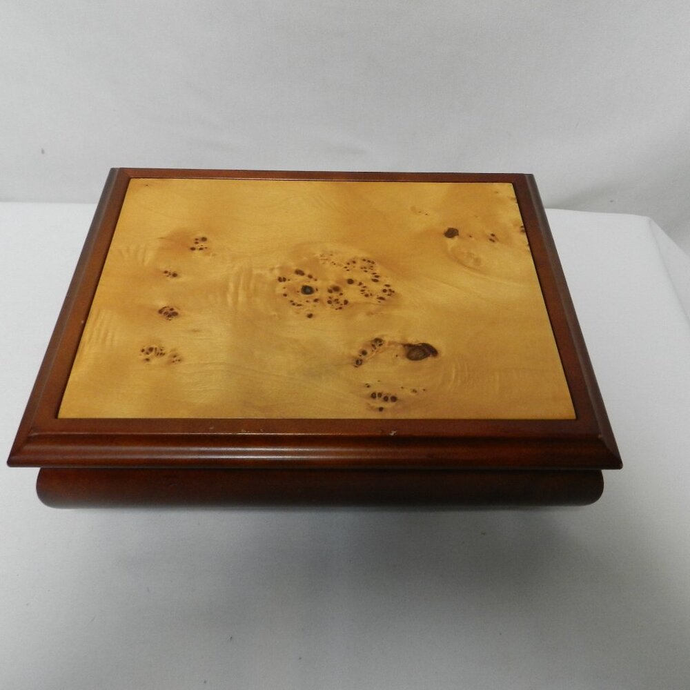 VINTAGE Wood Footed Jewelry Trinket box w/ Mirror metal footed 10" x 7" hinged